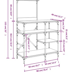 vidaXL køkkenreol 90x40x132 cm konstrueret træ og metal sonoma-eg