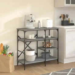 vidaXL køkkenreol 90x40x84 cm konstrueret træ og metal grå sonoma-eg