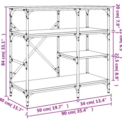 vidaXL køkkenreol 90x40x84 cm konstrueret træ og metal grå sonoma-eg