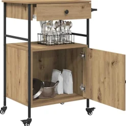 vidaXL Køkkenvogn Artisan Egetræ 56 x 43 x 89,5 cm Konstrueret træ