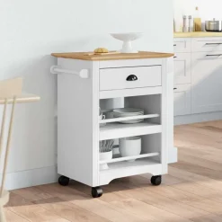 vidaXL køkkenvogn BODO 67,5x45x80 cm hvid og brun
