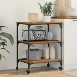 vidaXL Køkkenvogn Gammelt træ 60 x 41 x 76 cm Konstrueret træ