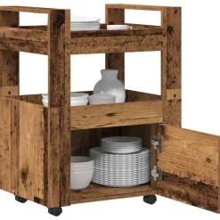 vidaXL Køkkenvogn Gammelt træ 60 x 45 x 80 cm Konstrueret træ