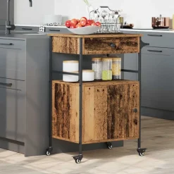 vidaXL Køkkenvogn Gammelt træ 56 x 43 x 89,5 cm Konstrueret træ