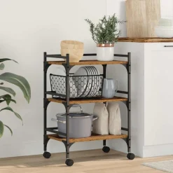 vidaXL Køkkenvogn Gammelt træ 50 x 35 x 75.5 cm Konstrueret træ