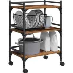 vidaXL Køkkenvogn Gammelt træ 50 x 35 x 75.5 cm Konstrueret træ