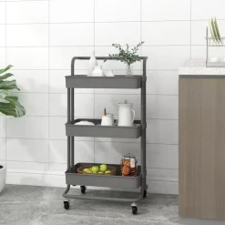 vidaXL køkkenvogn med 3 hylder 42x35x85 cm jern og ABS grå