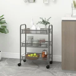vidaXL køkkenvogn med 3 hylder 46x26x64 cm jern grå