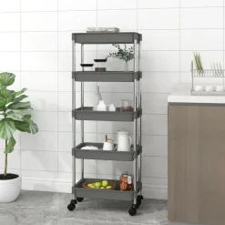 vidaXL køkkenvogn med 5 hylder 42x29x128 cm jern og ABS grå