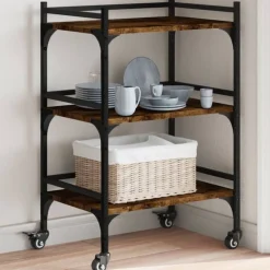 vidaXL køkkenvogn 50x35x75,5 cm konstrueret træ røget egetræsfarve