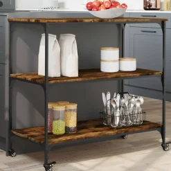 vidaXL køkkenvogn 102x50x95 cm konstrueret træ røget egetræsfarve