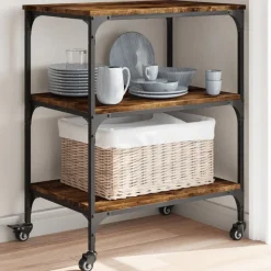 vidaXL køkkenvogn 60x41x76 cm konstrueret træ røget egetræsfarve