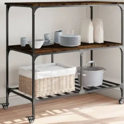 vidaXL køkkenvogn 100x50x95 cm konstrueret træ røget egetræsfarve