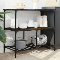 vidaXL køkkenvogn 100x50x95 cm konstrueret træ røget egetræsfarve