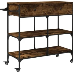 vidaXL køkkenvogn 105x42x95 cm konstrueret træ røget egetræsfarve