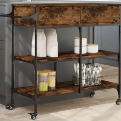 vidaXL køkkenvogn 105x42x95 cm konstrueret træ røget egetræsfarve