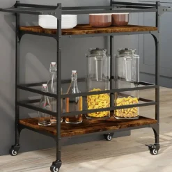 vidaXL køkkenvogn 82x40x78,5 cm konstrueret træ røget egetræsfarve