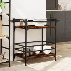 vidaXL køkkenvogn 82x40x78,5 cm konstrueret træ røget egetræsfarve