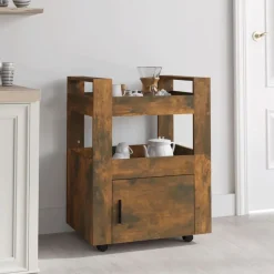 vidaXL køkkenvogn 60x45x80 cm konstrueret træ røget egetræsfarve