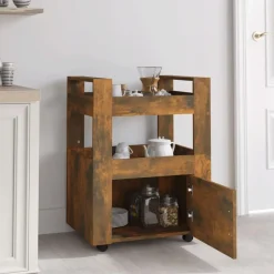 vidaXL køkkenvogn 60x45x80 cm konstrueret træ røget egetræsfarve
