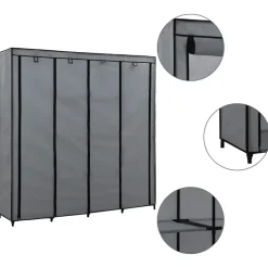 vidaXL klædeskab med 4 rum 175 x 45 x 170 cm grå