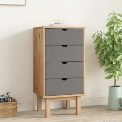 vidaXL kommode OTTA 45x39x90 cm massivt fyrretræ brun og grå