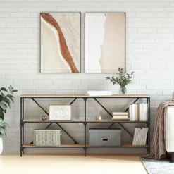 vidaXL konsolbord 160x30x75 cm konstrueret træ og jern sonoma-eg