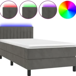 vidaXL kontinentalseng med madras og LED-lys 80x200 cm velour mørkegrå
