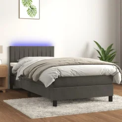 vidaXL kontinentalseng med madras og LED-lys 80x200 cm velour mørkegrå