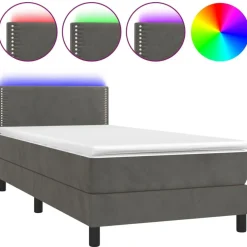 vidaXL kontinentalseng med madras og LED-lys 90x190 cm fløjl mørkegrå