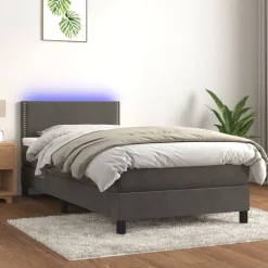 vidaXL kontinentalseng med madras og LED-lys 90x190 cm fløjl mørkegrå