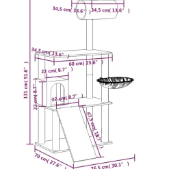 vidaXL kradsetræ med sisalstolper 131 cm mørkegrå