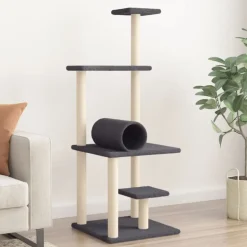 vidaXL kradsetræ med sisalstolper 136 cm mørkegrå