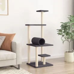 vidaXL kradsetræ med sisalstolper 136 cm mørkegrå