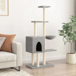 vidaXL kradsetræ med sisalstolper 145 cm lysegrå