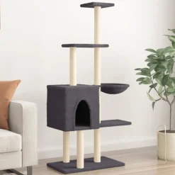 vidaXL kradsetræ med sisalstolper 145 cm mørkegrå