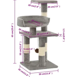 vidaXL kradsetræ til katte med sisal-kradsestolper 65 cm grå