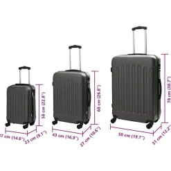 vidaXL Kuffert med lås 3 pcs Mørkegrå 50 x 31 x 78 cm ABS Plastik