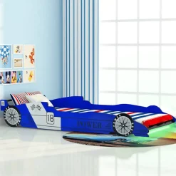 vidaXL LED racerbilseng til børn 90 x 200 cm blå