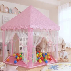 vidaXL legetelt med 250 bolde 133x140 cm prinsessetema pink