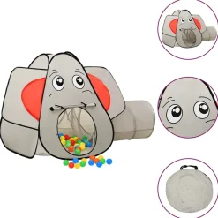 vidaXL legetelt til børn 174x86x101 cm 250 bolde elefant grå