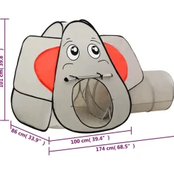 vidaXL legetelt til børn 174x86x101 cm 250 bolde elefant grå
