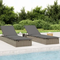 vidaXL liggestol 1 stk. med hynde 201x55x62 cm polyrattan grå