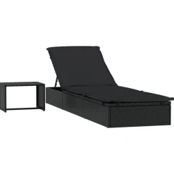 vidaXL liggestol 1 stk. med bord polyrattan sort