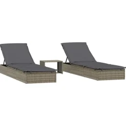 vidaXL liggestole 2 stk. med bord polyrattan grå