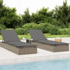 vidaXL liggestole 2 stk. med bord polyrattan grå