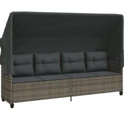 vidaXL loungesofa med baldakin og hynder polyrattan grå