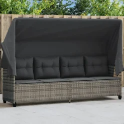 vidaXL loungesofa med baldakin og hynder polyrattan grå