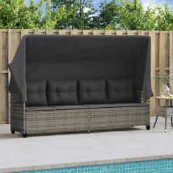 vidaXL loungesofa med baldakin og hynder polyrattan grå
