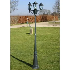 vidaXL lygtepæl med 3 arme 215 cm aluminium mørkegrøn/sort